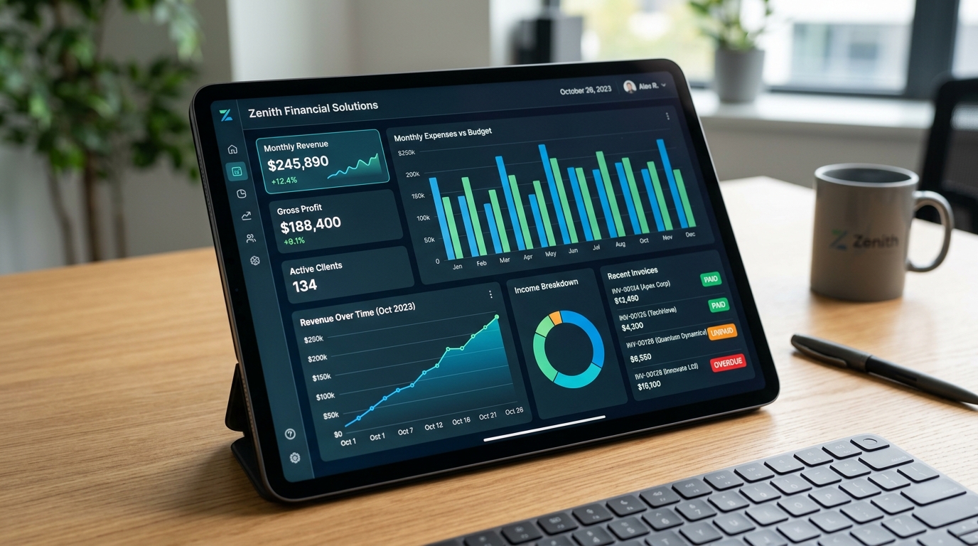 Rechnungsverwaltung Dashboard mit Umsatzstatistiken und offenen Posten