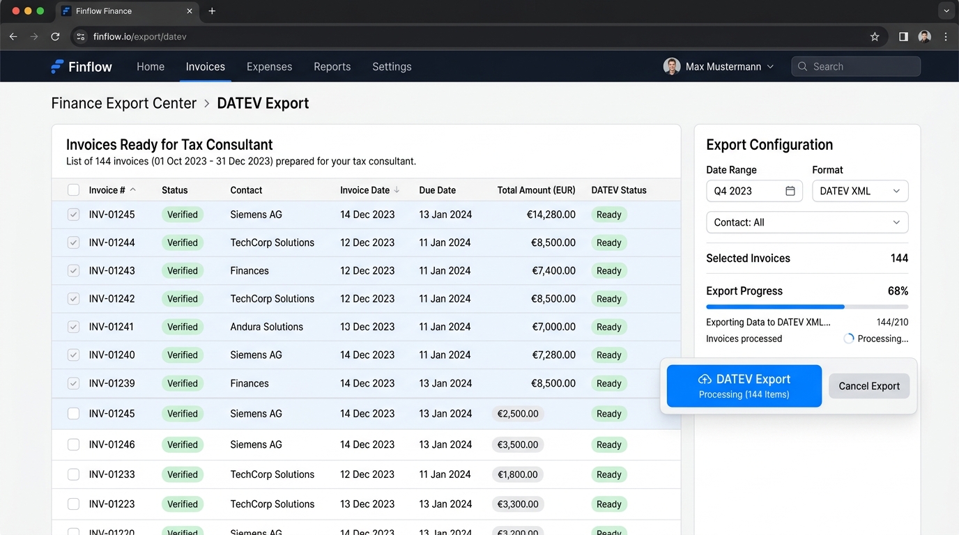 DATEV Export und Buchhaltungsschnittstelle für Steuerberater
