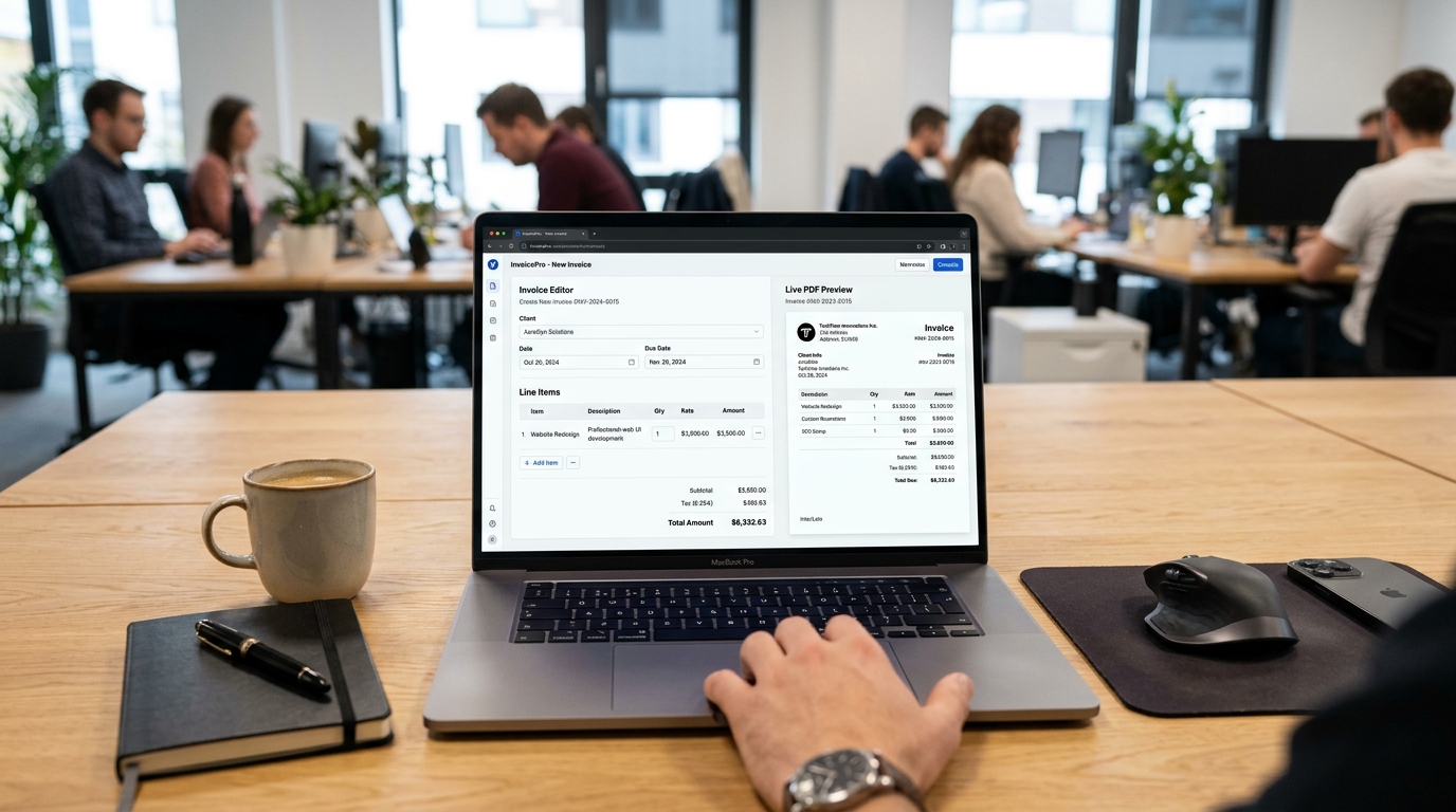 Online Rechnungseditor mit Live-PDF-Vorschau und Kalkulation